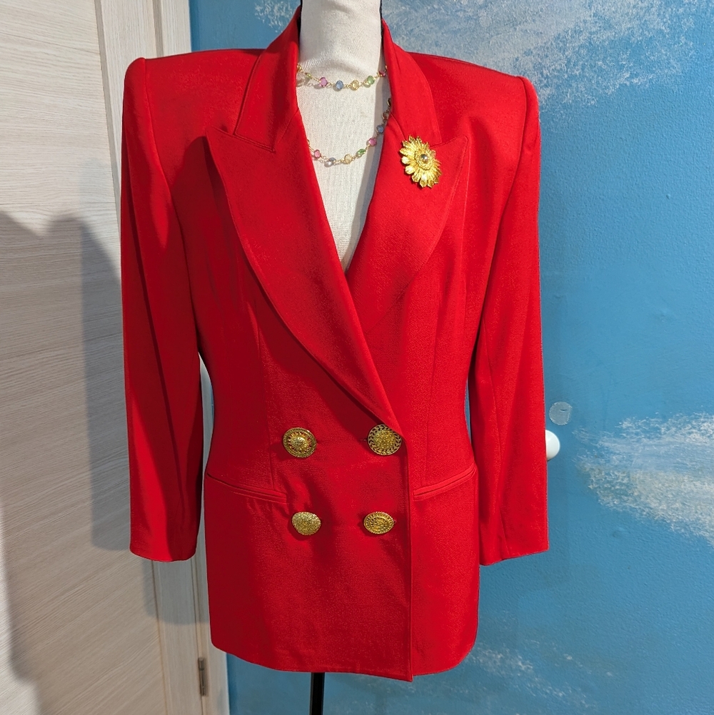 Solini NY Vintage Red Blazer with Gold Buttons